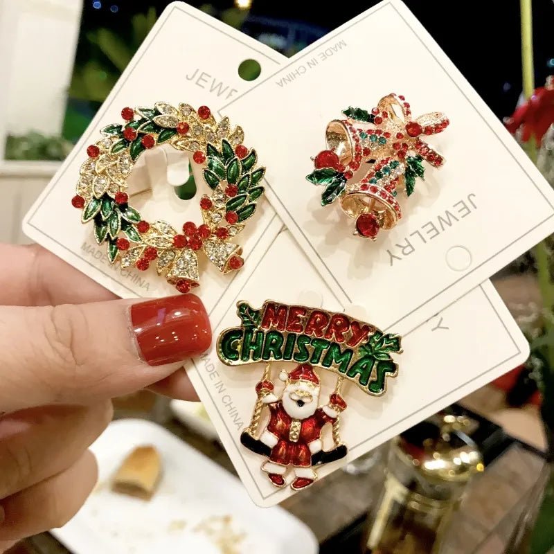 Xmas Enamel Brooch Snowman Santa Claus Tree Wreath Metal Pins Fashion Jewelry Gift For Women Merry Christmas Decor Gifts - Jaazi Intl