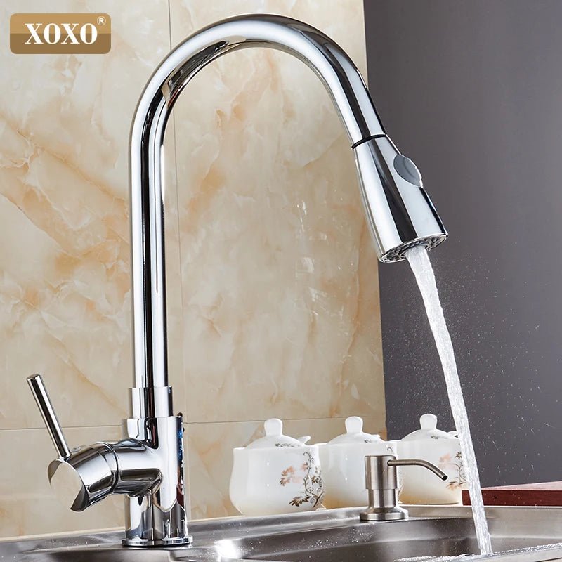 XOXO Kitchen Faucets chrome Single Handle Pull Out Kitchen Tap Single Hole Handle Swivel 360 Degree Water Mixer Tap Mixer Tap - Jaazi Intl