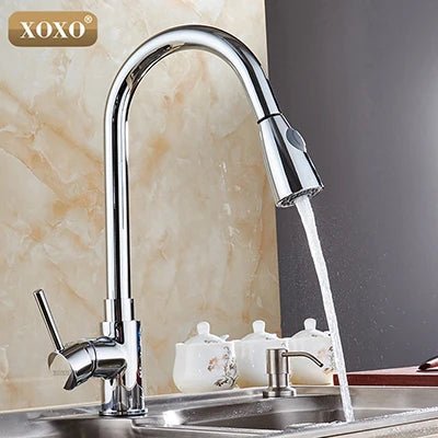 XOXO Kitchen Faucets chrome Single Handle Pull Out Kitchen Tap Single Hole Handle Swivel 360 Degree Water Mixer Tap Mixer Tap - Jaazi Intl