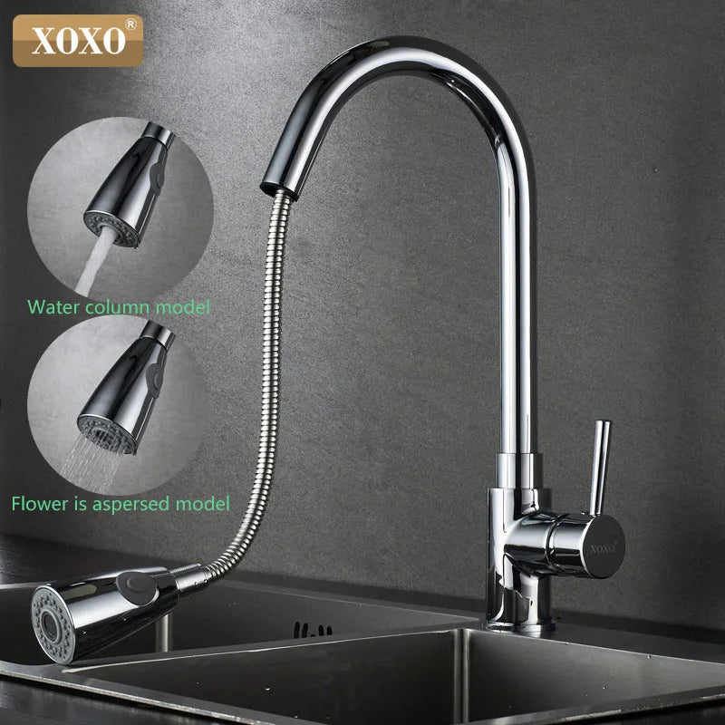 XOXO Kitchen Faucets chrome Single Handle Pull Out Kitchen Tap Single Hole Handle Swivel 360 Degree Water Mixer Tap Mixer Tap - Jaazi Intl