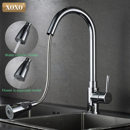 XOXO Kitchen Faucets chrome Single Handle Pull Out Kitchen Tap Single Hole Handle Swivel 360 Degree Water Mixer Tap Mixer Tap - Jaazi Intl