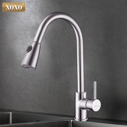 XOXO Kitchen Faucets chrome Single Handle Pull Out Kitchen Tap Single Hole Handle Swivel 360 Degree Water Mixer Tap Mixer Tap - Jaazi Intl