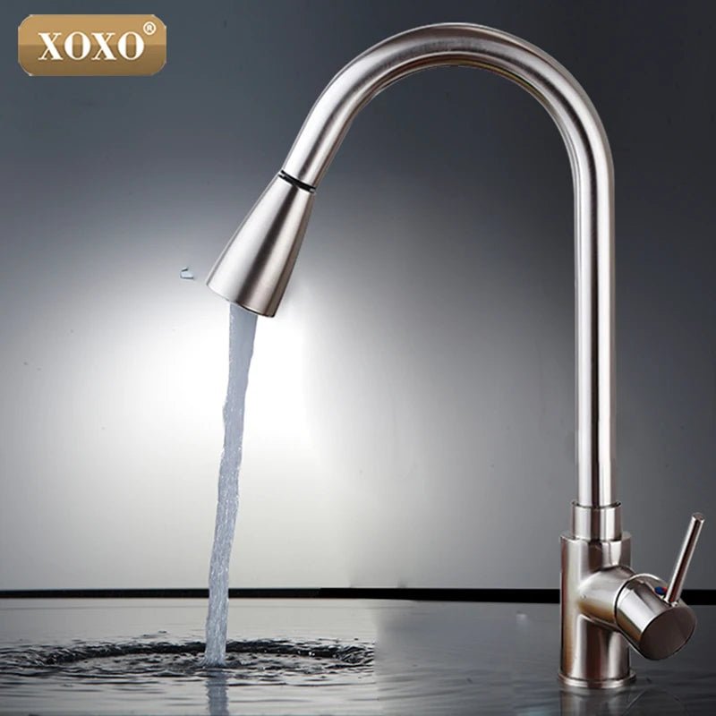 XOXO Kitchen Faucets chrome Single Handle Pull Out Kitchen Tap Single Hole Handle Swivel 360 Degree Water Mixer Tap Mixer Tap - Jaazi Intl