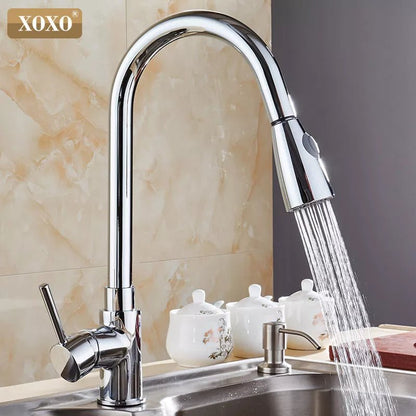 XOXO Kitchen Faucets chrome Single Handle Pull Out Kitchen Tap Single Hole Handle Swivel 360 Degree Water Mixer Tap Mixer Tap - Jaazi Intl