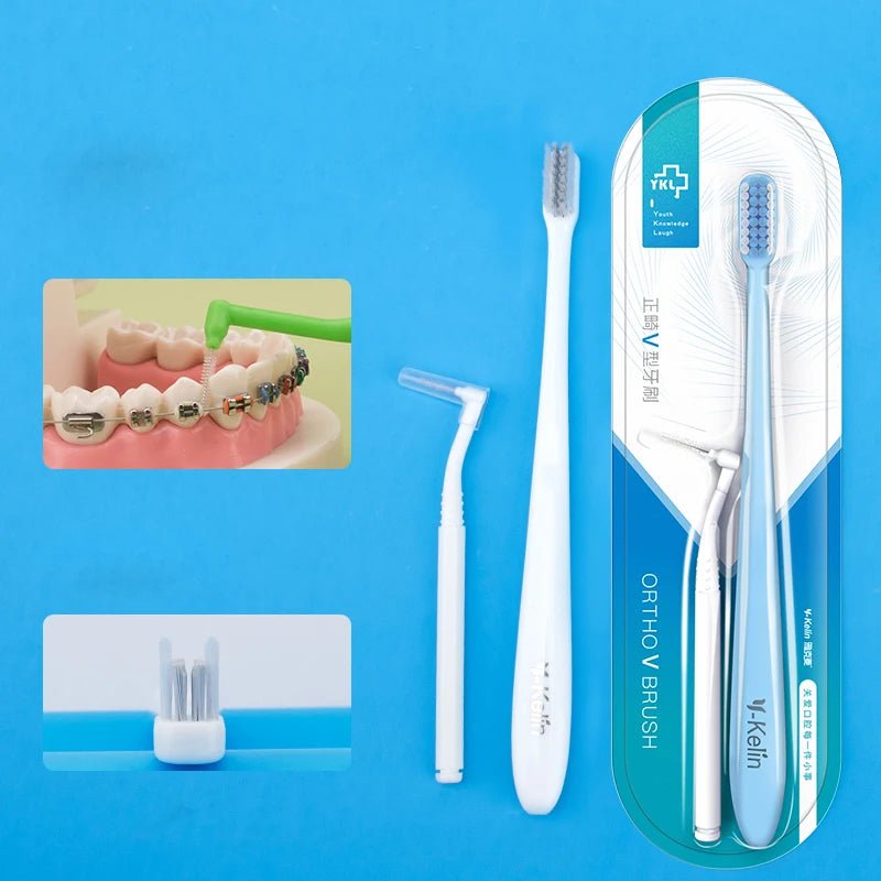 Y-kelin 8/12 pcs Oral Hygiene Care Orthodontic Tooth Brushes V-Shaped Toothbrush Soft Bristle with one Inter-Dental Brush - Jaazi Intl