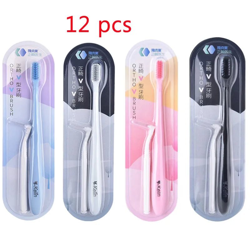 Y-kelin 8/12 pcs Oral Hygiene Care Orthodontic Tooth Brushes V-Shaped Toothbrush Soft Bristle with one Inter-Dental Brush - Jaazi Intl