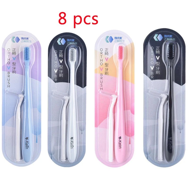 Y-kelin 8/12 pcs Oral Hygiene Care Orthodontic Tooth Brushes V-Shaped Toothbrush Soft Bristle with one Inter-Dental Brush - Jaazi Intl