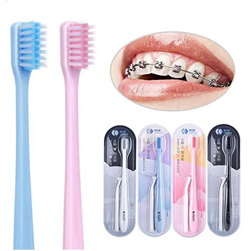 Y-kelin 8/12 pcs Oral Hygiene Care Orthodontic Tooth Brushes V-Shaped Toothbrush Soft Bristle with one Inter-Dental Brush - Jaazi Intl