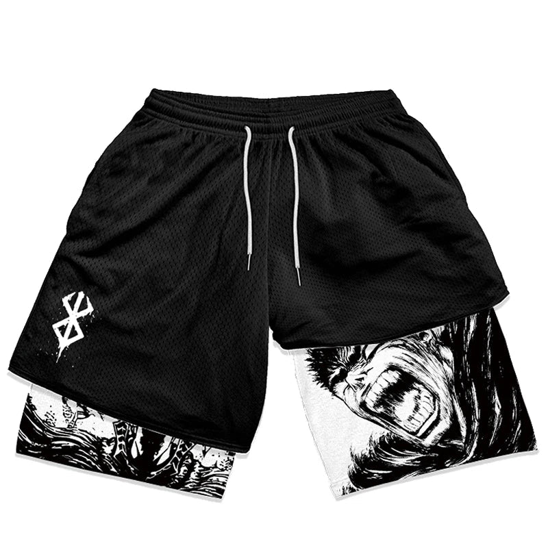 Y2K Summer Men Streetwear Anime High Waist Oversize Breathable Gym Short Pants Training Fitness Workout Track Shorts Clothes Black