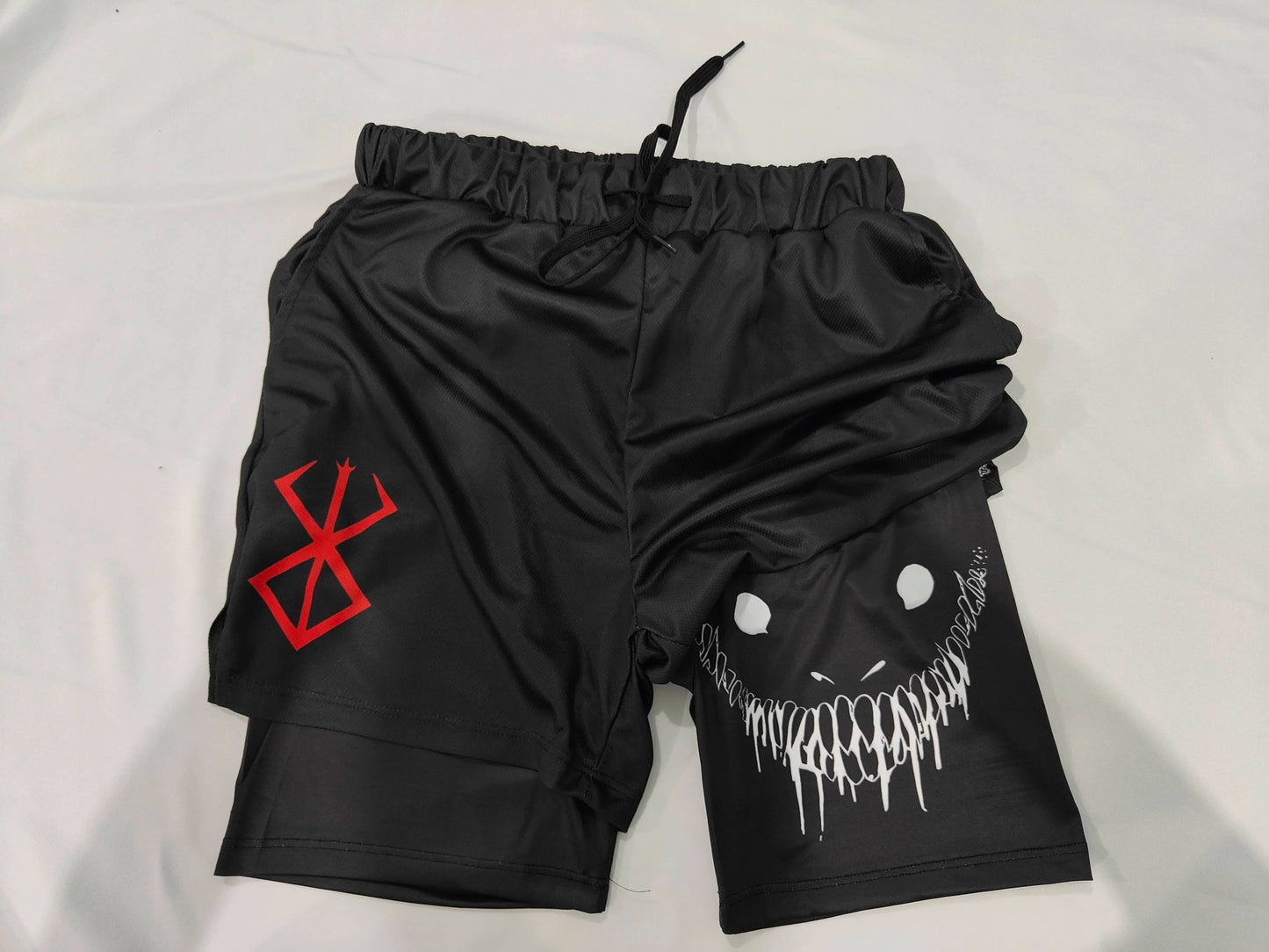 Y2K Summer Men Streetwear Anime High Waist Oversize Breathable Gym Short Pants Training Fitness Workout Track Shorts Clothes Black (C)