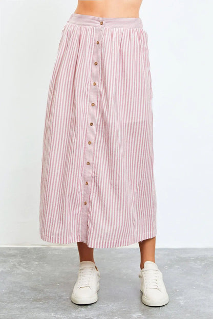 Patio Stripe Button Down Maxi Skirt