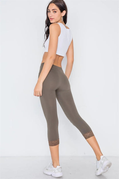 Olive Sports Yoga Seamless Stretchy Leggings with Lace Detail /3-3