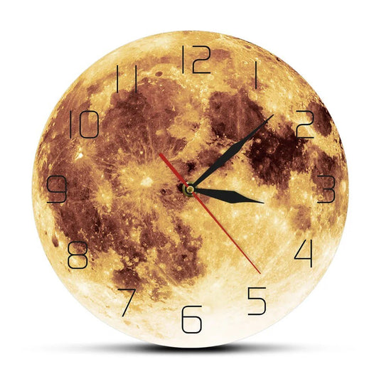 Yellow Full Moon Wall Clock Celestial Home Decor Nursery Kids Room Space Wall Art Harvest Moon Silent Hanging Clock Wall Watch - Jaazi Intl