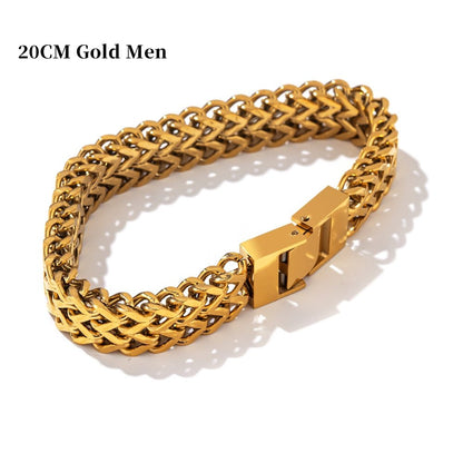 Yhpup Unisex Jewelry Stainless Steel Cuban Link Chain Bracelet Bangle Man Women 18K Plated Gold Heavy Metal Waterproof Bijoux - Jaazi Intl