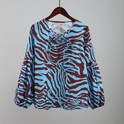 Zebra V-neck Women Blouse - Jaazi Intl