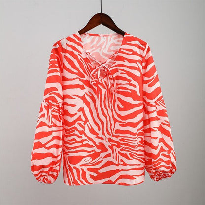 Zebra V-neck Women Blouse - Jaazi Intl