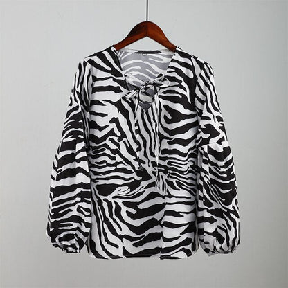 Zebra V-neck Women Blouse - Jaazi Intl