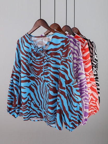 Zebra V-neck Women Blouse - Jaazi Intl