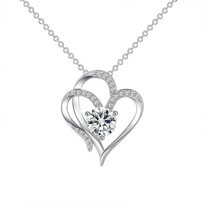 Zircon Double Love Necklace With Rhinestones Ins Personalized Heart-shaped Necklace Clavicle Chain Jewelry For Women Valentine's Day - Jaazi Intl