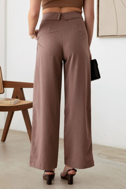 Wide Leg Asymmetric Waistband Tailored Pants