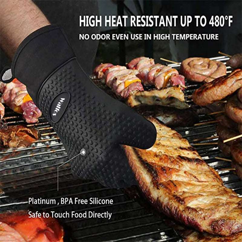 1 Piece Long Silicone Kitchen Gloves-BBQ Grill Gloves Heat Resistant Cooking Gloves For Grilling Microwave Oven Mitts Gloves - Jaazi Intl