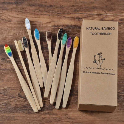 10-Pack Toothbrushes Suits Adults and kids Soft Bristles Bamboo Toothbrush eco friendly tooth brush nylon Bamboo Toothbrush - Jaazi Intl