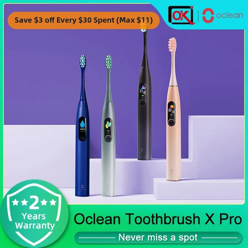 100% Original Oclean X Pro Sonic Electric Toothbrush IPX7 Waterproof Tooth Brush 4 Brushing Modes Rechargeable Touch Screen - Jaazi Intl