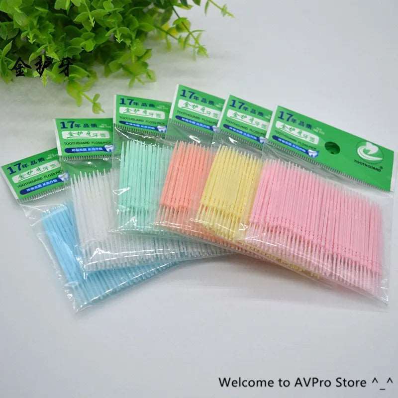 100pcs/box Double Head Dental Floss Interdental Toothpick Brush Brush Teeth Stick Dental Oral Care Toothpicks Floss Pick - Jaazi Intl