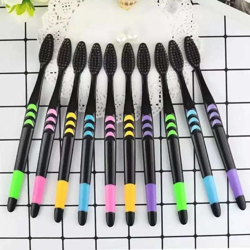 10Pcs Toothbrush Ultra Soft Bamboo Charcoal Adult Clean Care Gums Fine Hair Home Unisex Family Wear Tooth Brush Oral Care Tools - Jaazi Intl