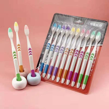 10Pcs Toothbrush Ultra Soft Bamboo Charcoal Adult Clean Care Gums Fine Hair Home Unisex Family Wear Tooth Brush Oral Care Tools - Jaazi Intl