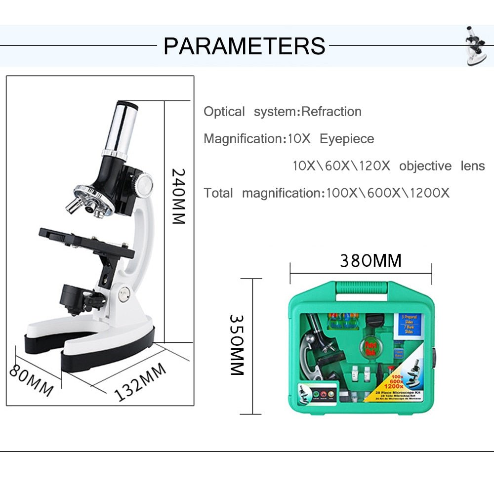 1200X Digital Microscope Set with Accessories Kit for Children Kids Students Gift All-Metal 100X 600X 1200X White Microscope - Jaazi Intl