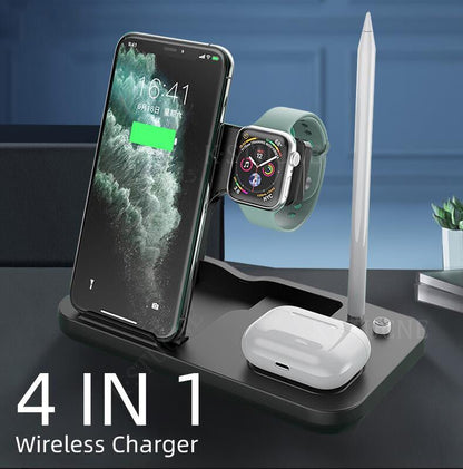 15W Fast Charge 4 In 1 QI Wireless Charger Dock Station For iPhone 11 12 Pro MAX Apple Watch Airpods Pro Charging Stand - Jaazi Intl