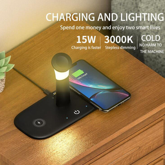 15W Qi Fast Wireless Charger For iPhone 12 11 XR X 8 Apple Watch 5 in 1 With Light Lamp Charging Dock Station Airpods Pro iWatch - Jaazi Intl