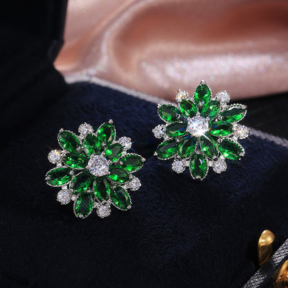 Sunflower Double-layer Zircon Women&#039;s Earrings, Fashionable Women&#039;s Copper Earrings Accessories