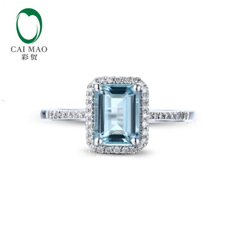 1.65ct Emerald Cut 6x8mm Blue Aquamarine Pave Diamond 14k Gold Engagement Ring - Jaazi Intl