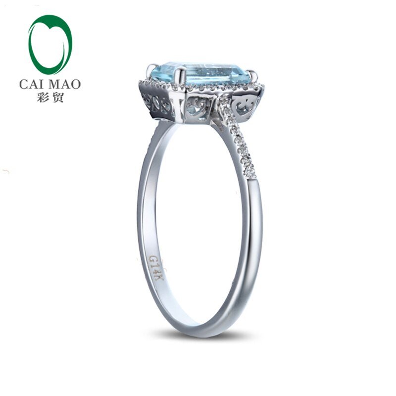 1.65ct Emerald Cut 6x8mm Blue Aquamarine Pave Diamond 14k Gold Engagement Ring - Jaazi Intl