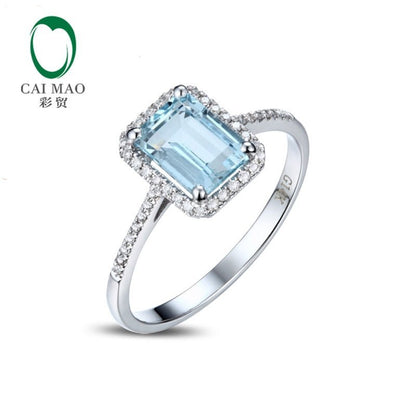 1.65ct Emerald Cut 6x8mm Blue Aquamarine Pave Diamond 14k Gold Engagement Ring - Jaazi Intl