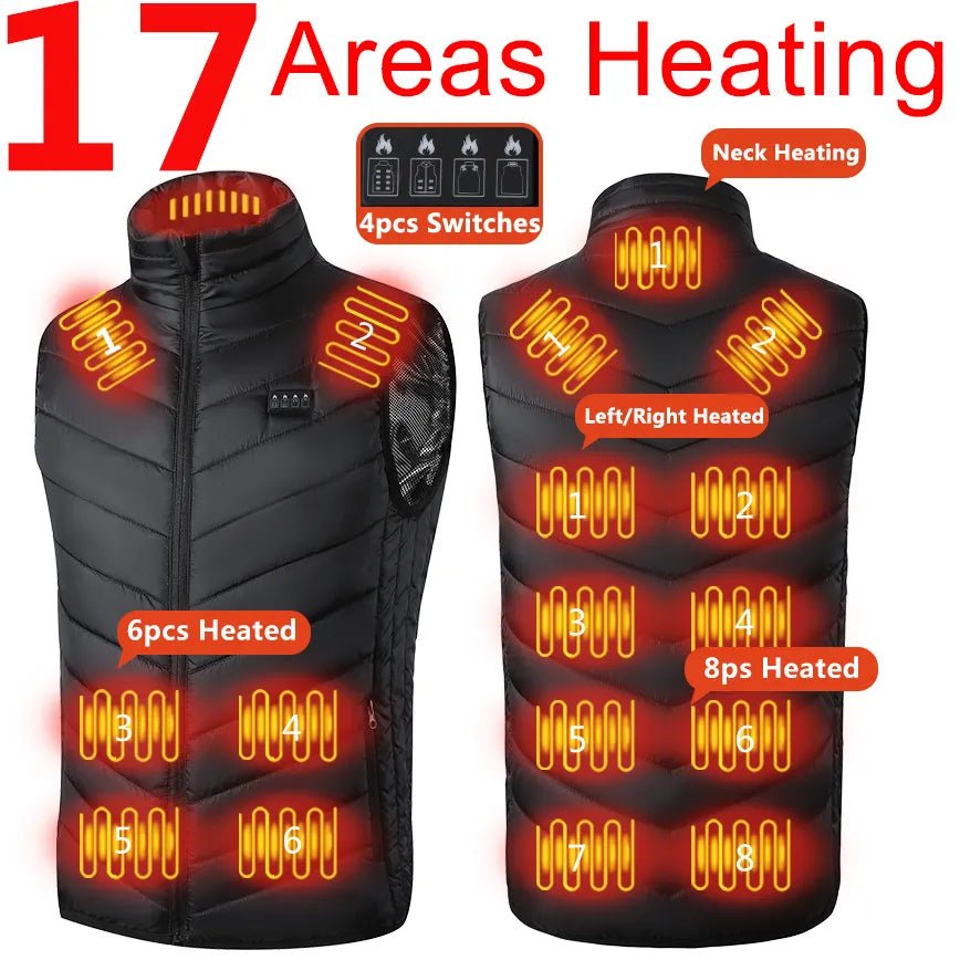 17 Areas Heated Vest Men Women Electric Heating Vest Usb Heated Jacket Heated Vest Bodywarmer Heated Down Jacket Winter - Jaazi Intl