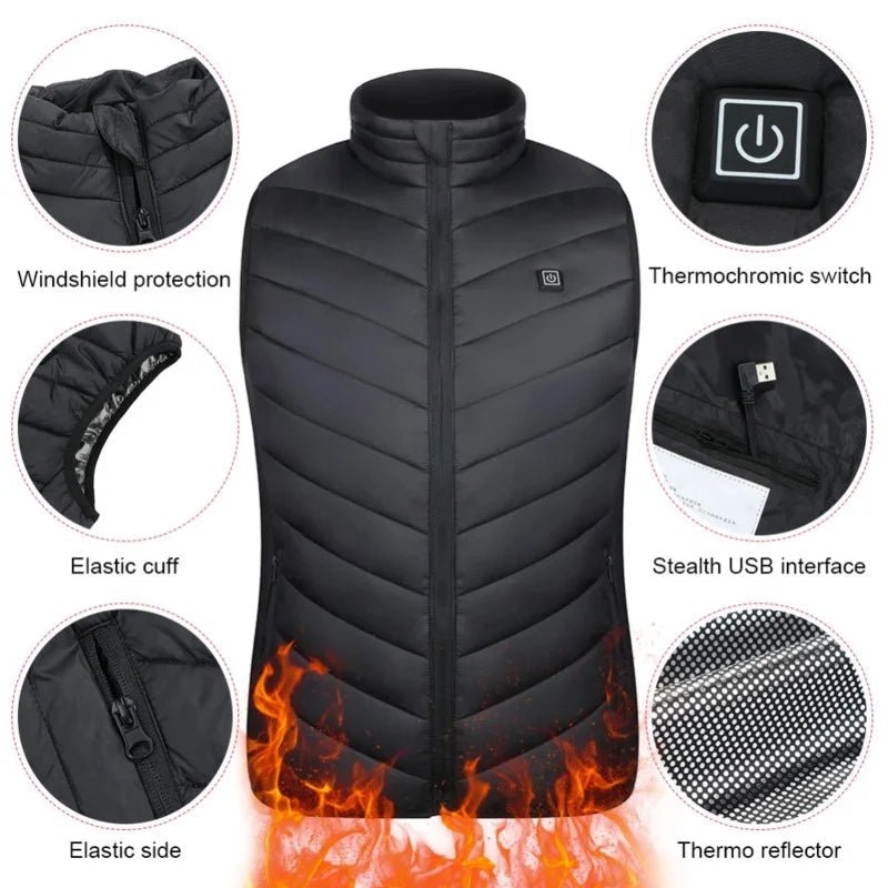 17 Areas Heated Vest Men Women Electric Heating Vest Usb Heated Jacket Heated Vest Bodywarmer Heated Down Jacket Winter - Jaazi Intl