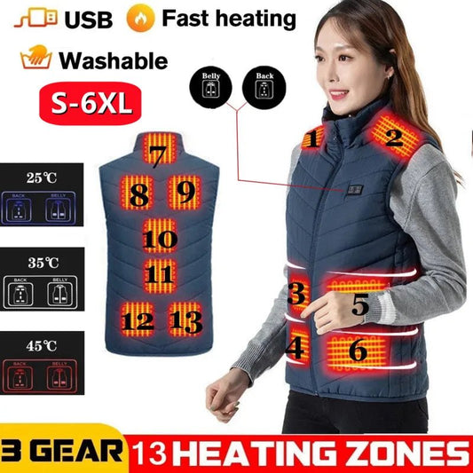 17 Areas Heated Vest Men Women Electric Heating Vest Usb Heated Jacket Heated Vest Bodywarmer Heated Down Jacket Winter - Jaazi Intl