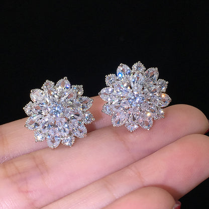 Sunflower Double-layer Zircon Women&#039;s Earrings, Fashionable Women&#039;s Copper Earrings Accessories