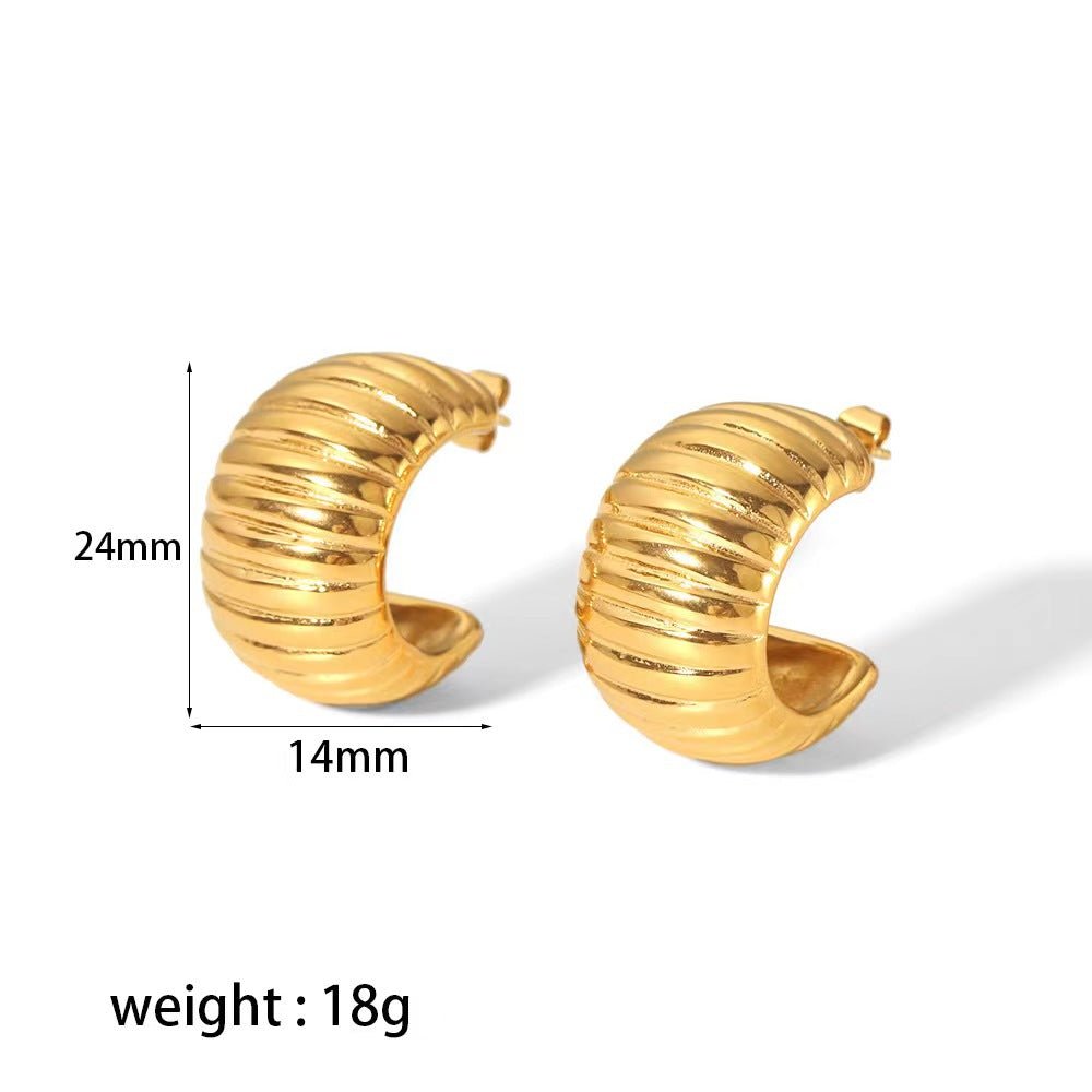 18K Stainless Steel Wide Stripe C- Shaped Earrings - Jaazi Intl