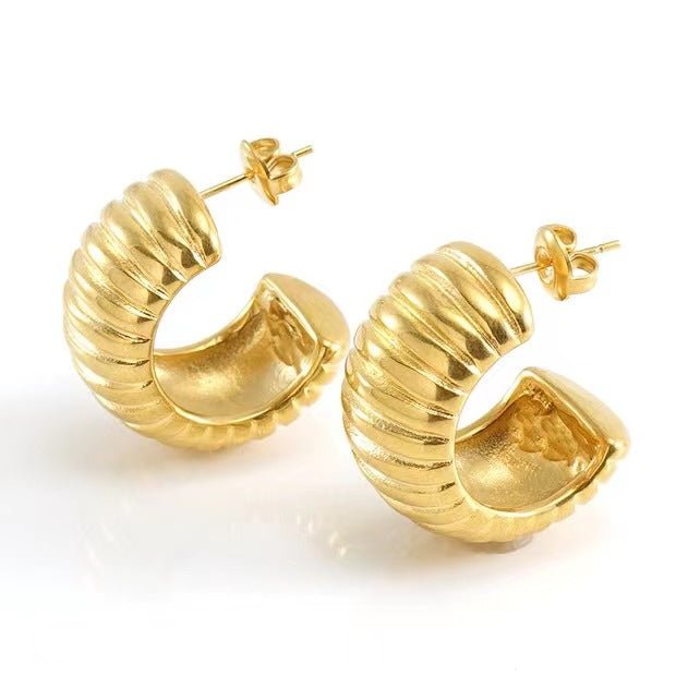 18K Stainless Steel Wide Stripe C- Shaped Earrings - Jaazi Intl