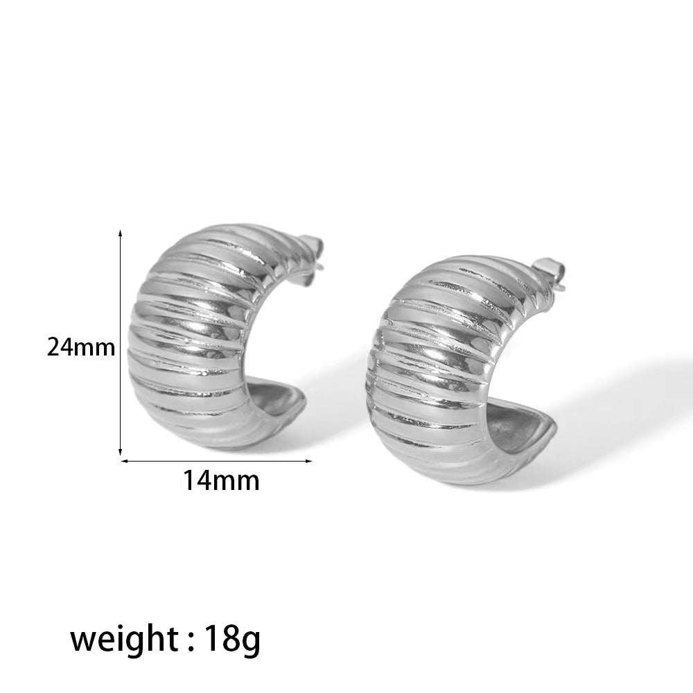 18K Stainless Steel Wide Stripe C- Shaped Earrings - Jaazi Intl