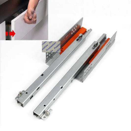 1Pair Rebound Press Push To Open Under Mount Furniture Kitchen Bath Drawer Slide Rail Runner DTC 25KG 2-Fold Half Extention - Jaazi Intl