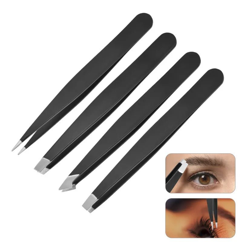 1pc Black Eyebrow Tweezers Stainless Steel Eyebrow Clip False Eyelashes Hair Removal Eyebrow Trimmer Makeup Cosmetic Tool - Jaazi Intl