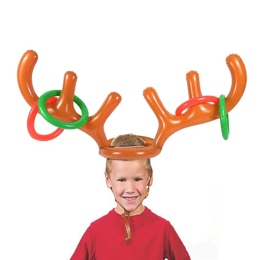 1set Inflatable Santa Funny Reindeer Antler Hat Ring Toss Christmas Holiday Family Game Kids Gift Toys Birhtday Party Supplies - Jaazi Intl