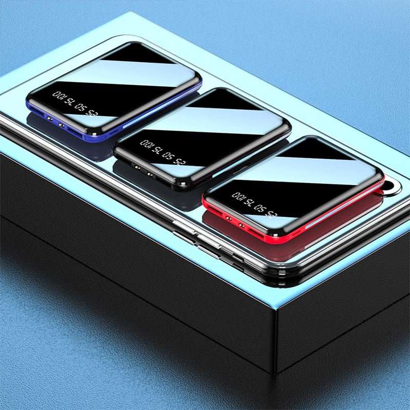 20000mAh Mini Power Bank Portable Charger Mirror Screen LED Digital Display Powerbank External Battery Pack Power Bank Powerbank - Jaazi Intl