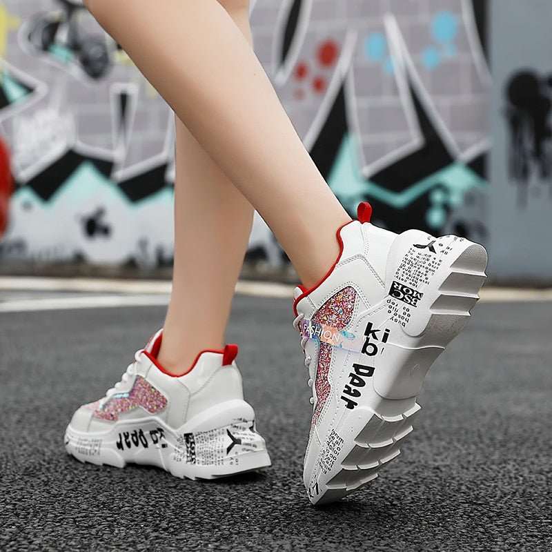 2021 NEW Chunky Sneakers Platform Spring Shoes Sequined Casual Bling Female Red Dames Dad Shoe - Jaazi Intl