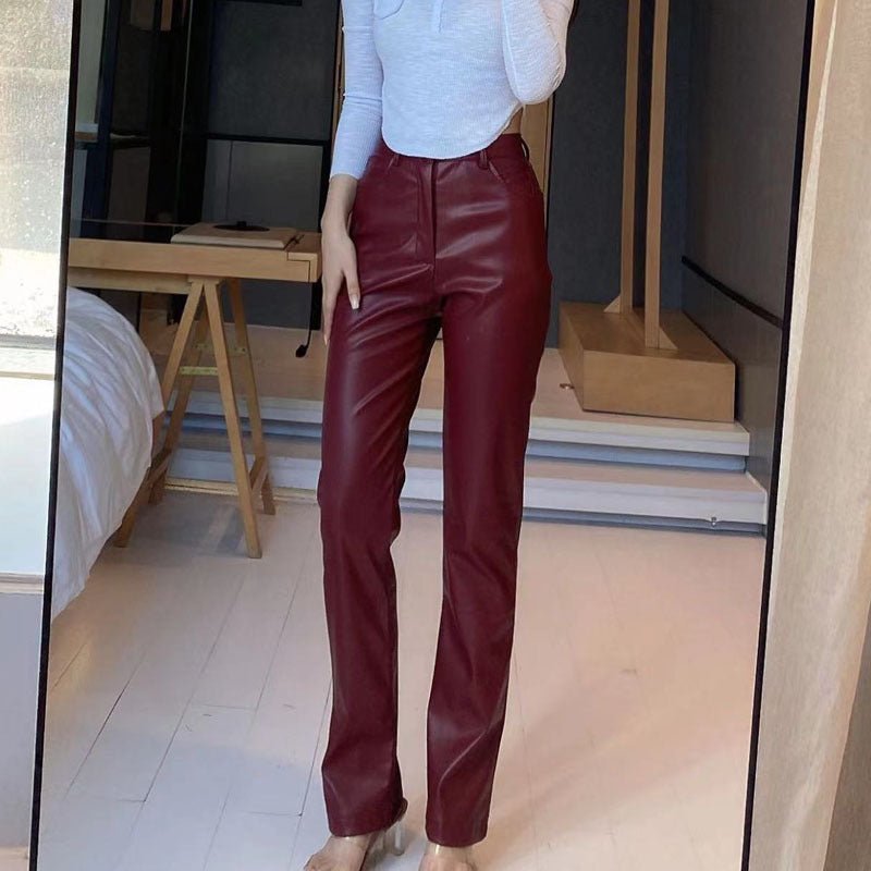 2022 Autumn And Winter European Women&amp;#039;s Clothing Hot Style PU Long Leather Pants Women&amp;#039;s Casual Wide Leg Pants High Waist Straight Women&amp;#039;s Leather Pants Wholesale - Jaazi Intl